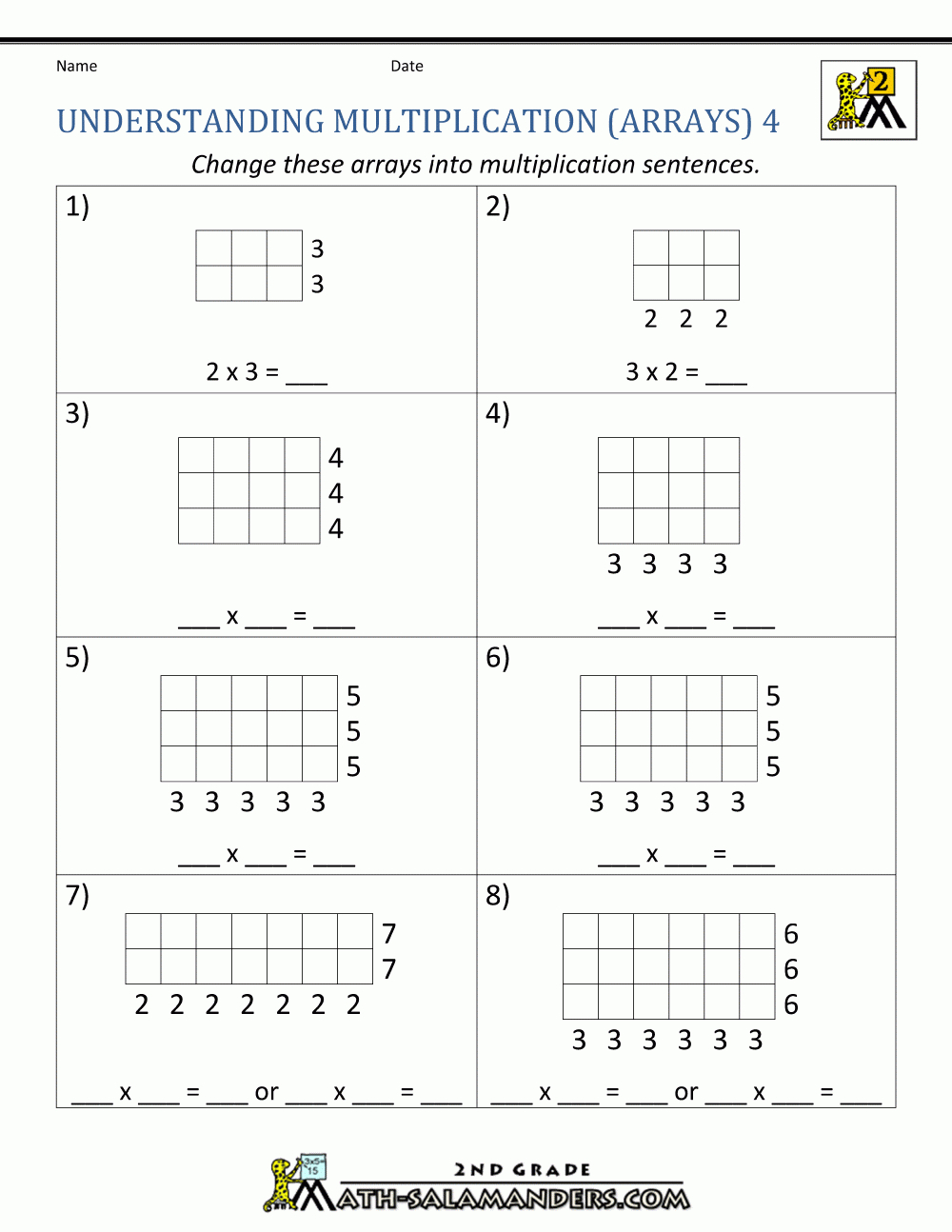 Beginning Multiplication Worksheets inside Free Printable Array Worksheets