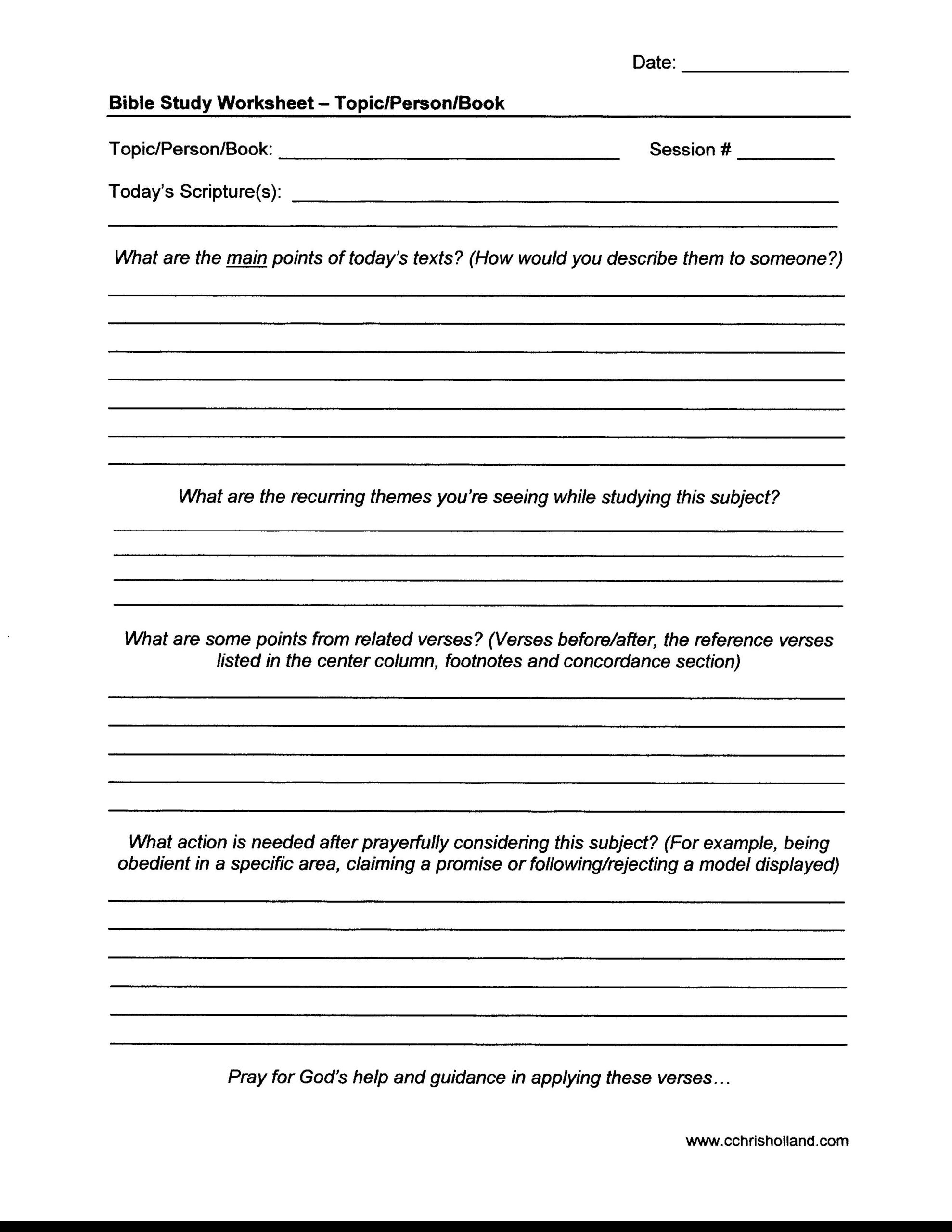 Bible Study Worksheets | Cchrisholland for Free Printable Christian Worksheets