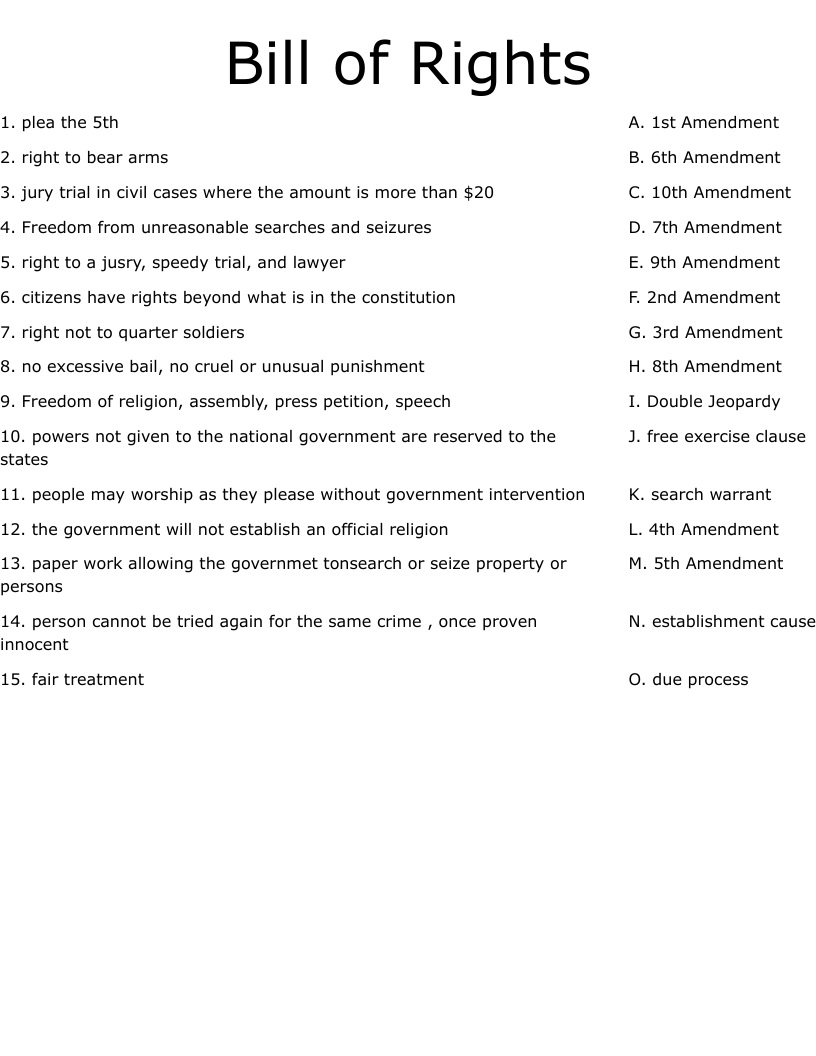 Bill Of Rights Worksheet - Wordmint inside Free Printable Bill of Rights Worksheets