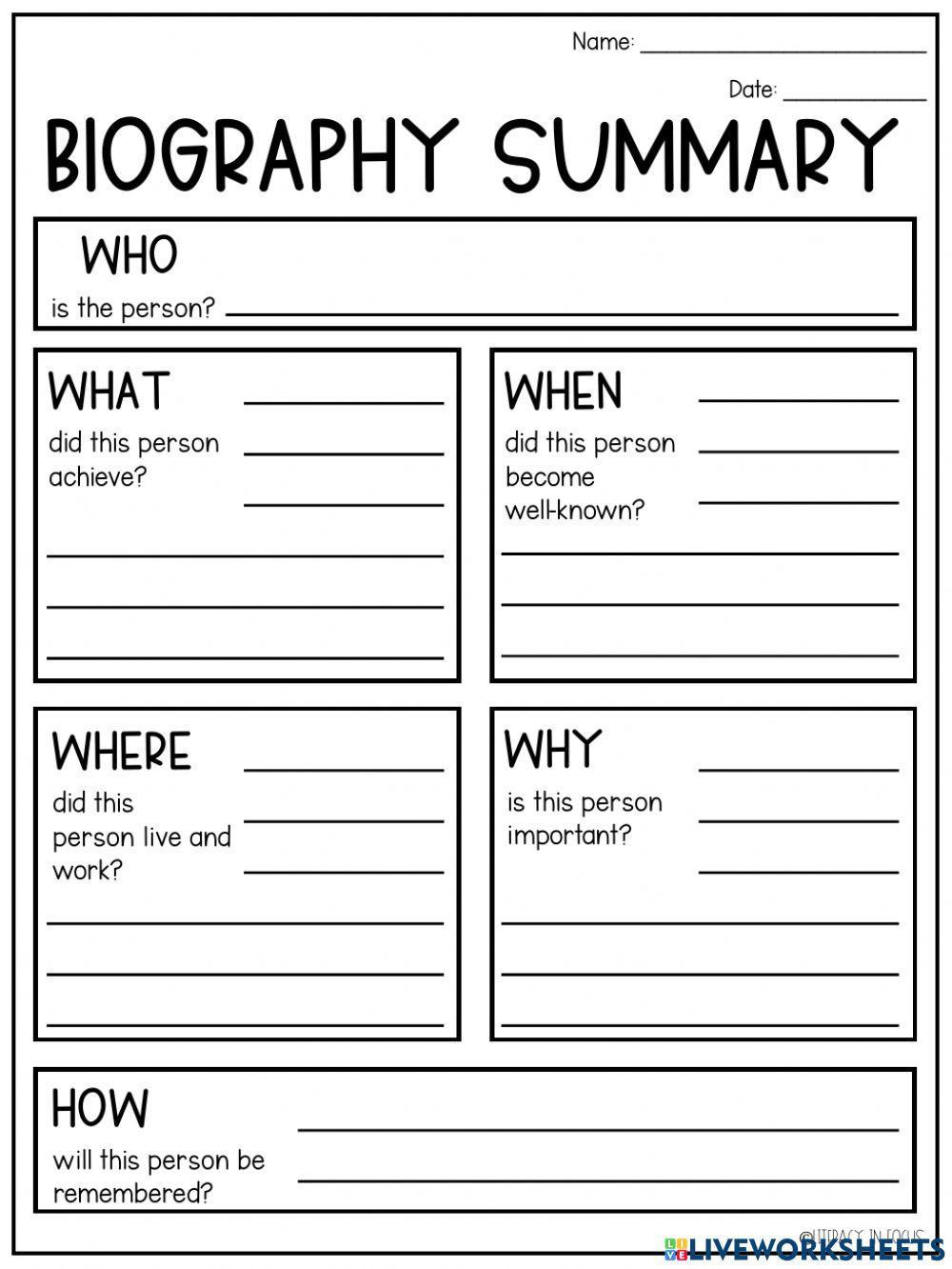 Biography Graphic Organizer Exercise | Live Worksheets in Free Printable Biography Worksheets