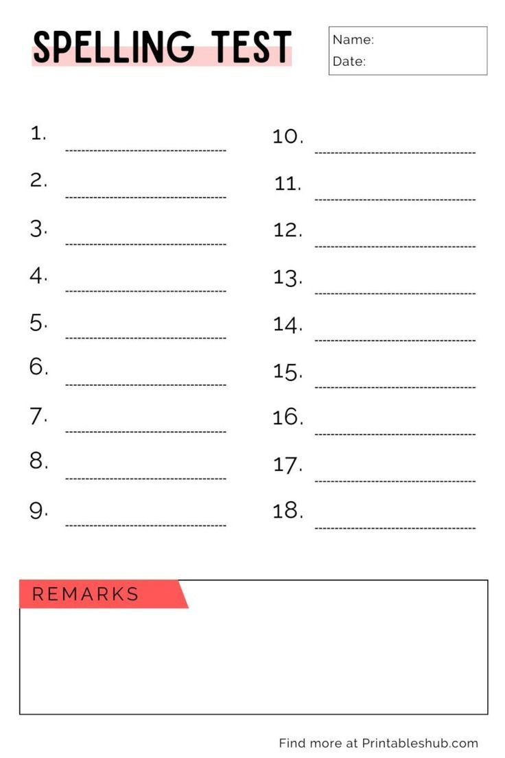 Blank Spelling Test Templates {18 Words} Pdf with regard to Free Printable Blank Spelling Practice Worksheets
