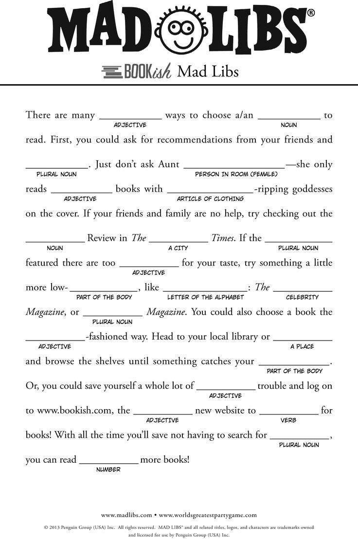 Bookish Mad Libs Http://Www.bookish/Articles/Free-Mad-Libs-For intended for Free Printable Mad Libs Worksheets