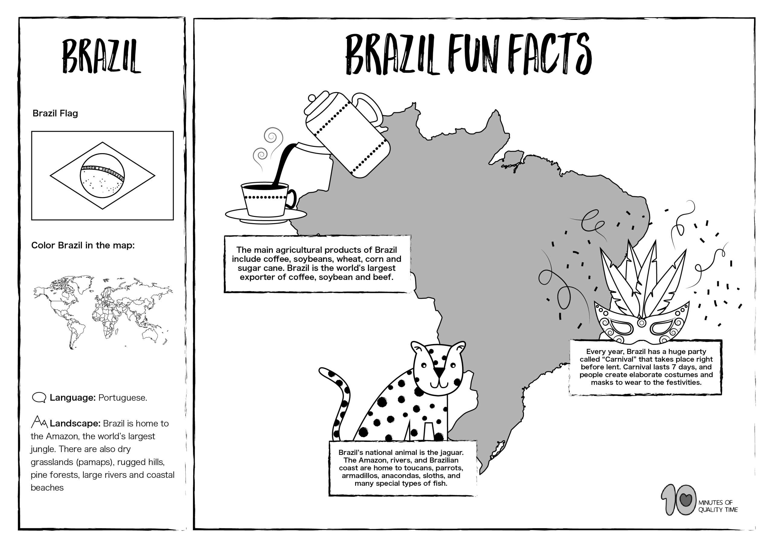 Brazil - Free Lesson Plan And Worksheets – 10 Minutes Of Quality Time throughout Free Printable Brazilian Portuguese Worksheets