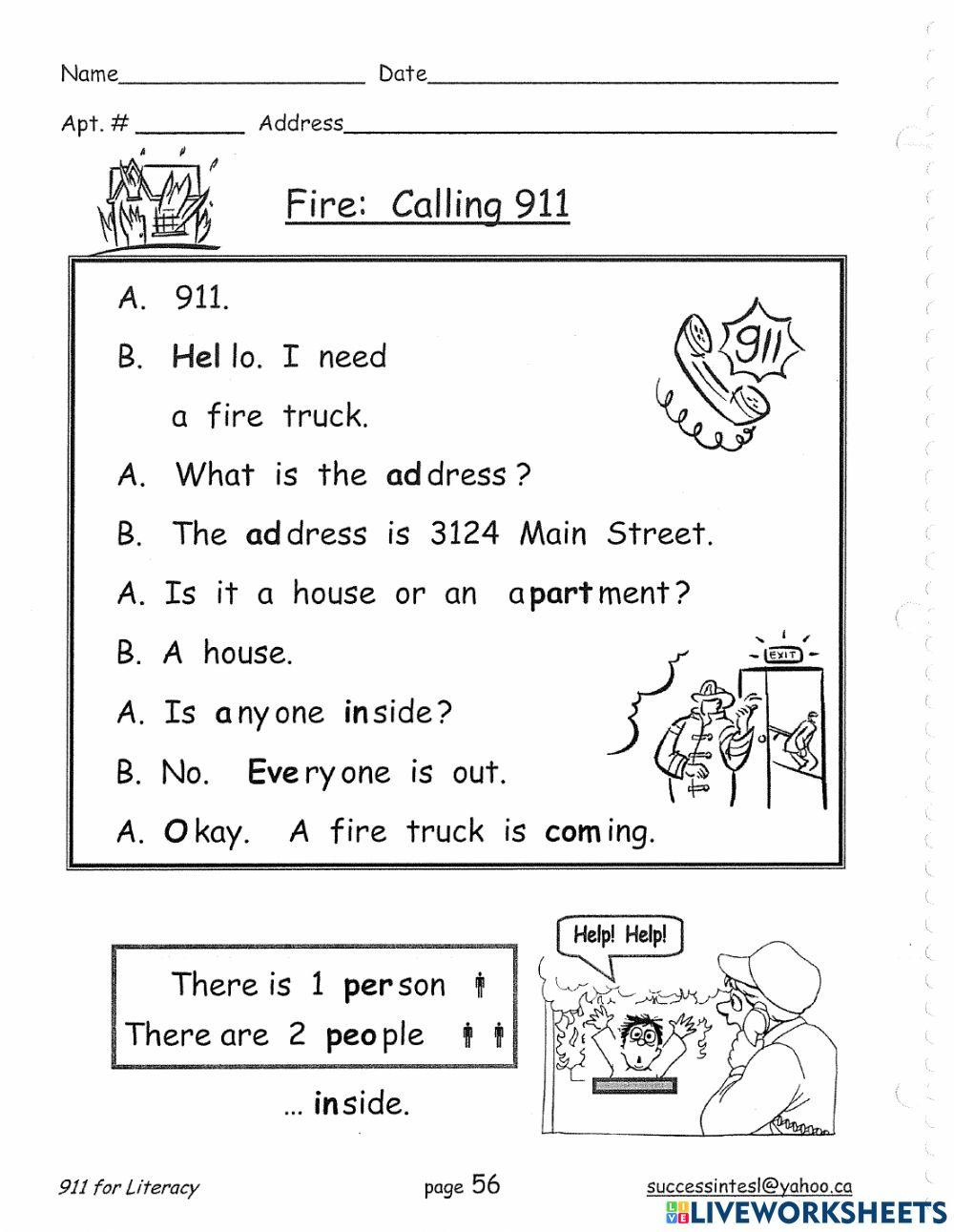 Call 911 Fire Worksheet | Live Worksheets - Worksheets Library intended for Free Printable 911 Worksheets
