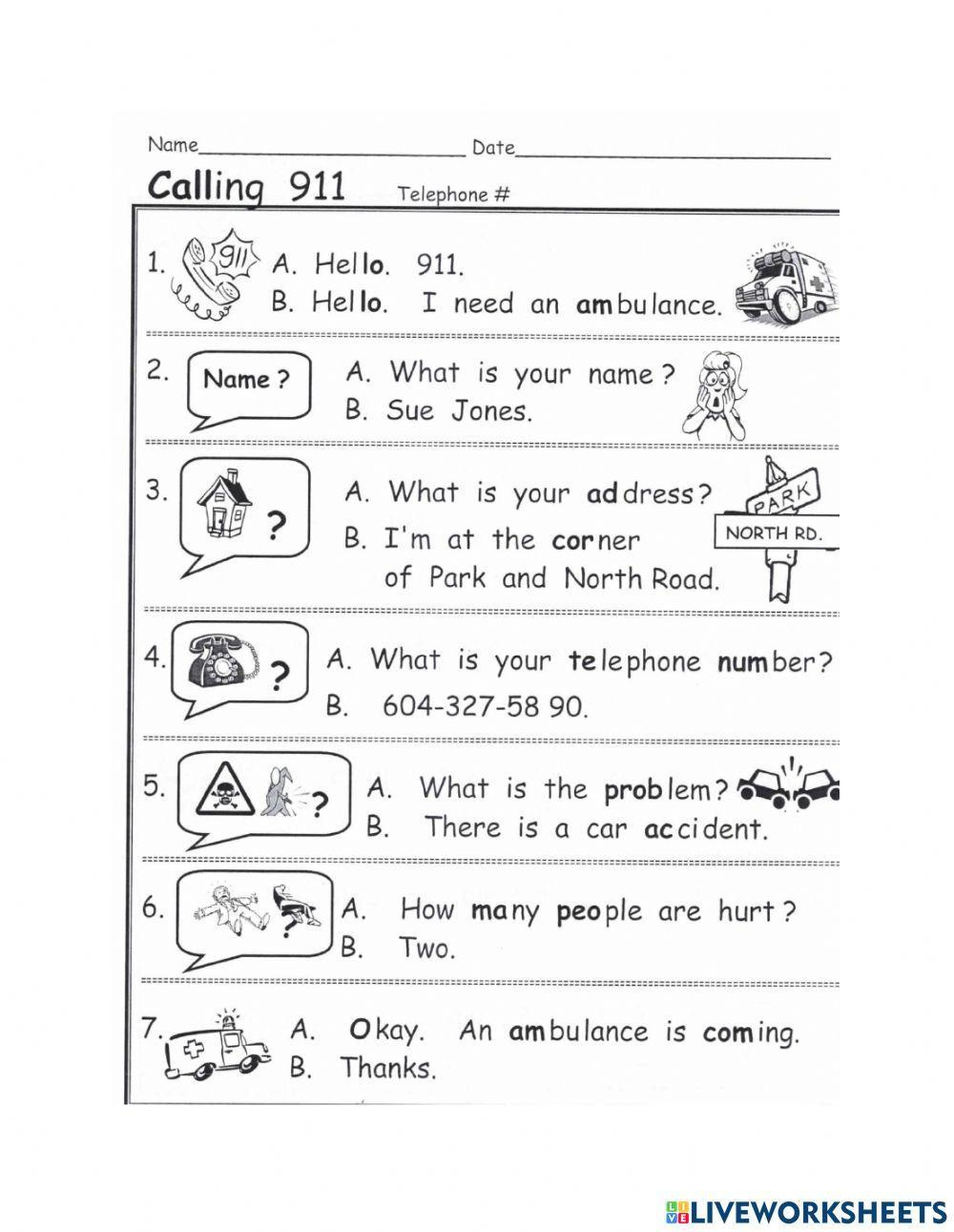 Calling 911 Worksheet | Live Worksheets - Worksheets Library with regard to Free Printable 911 Worksheets
