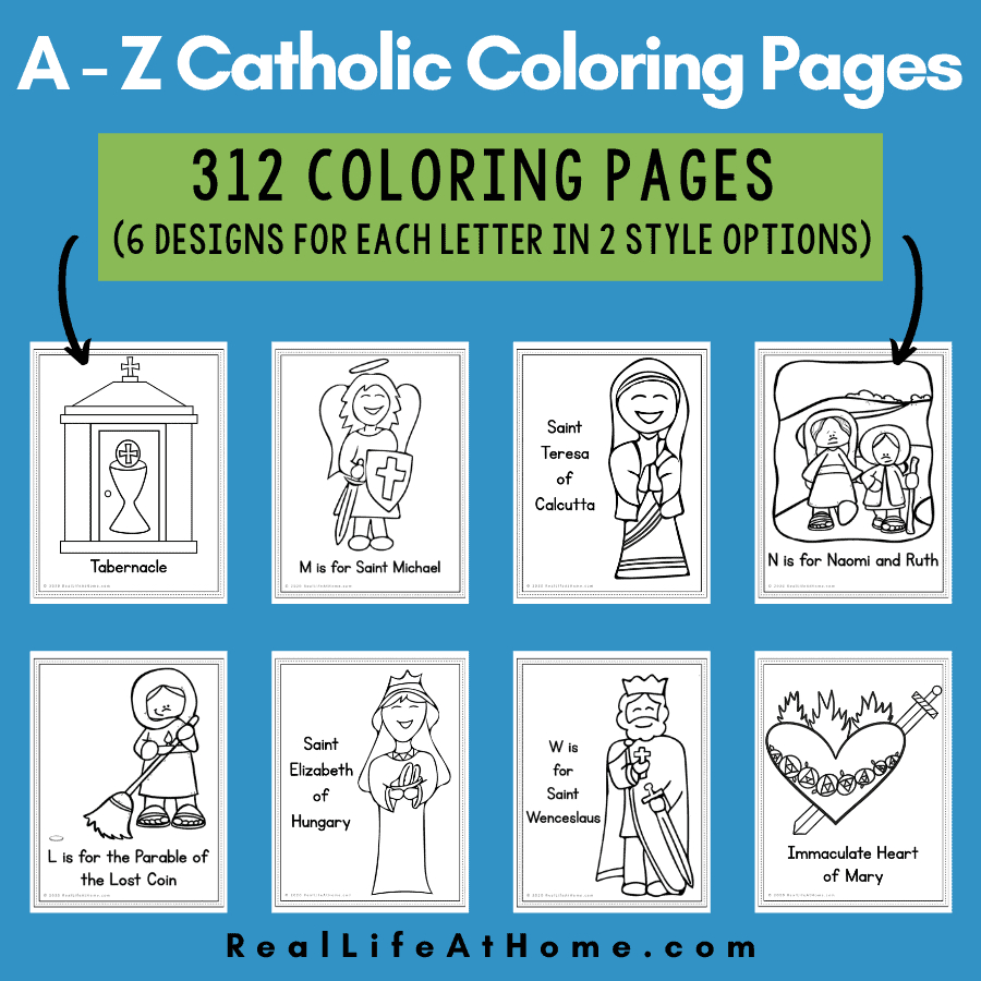 Catholic Coloring Pages For A - Z: Set Of 312 Religious Coloring Pages for Free Printable Catholic Worksheets