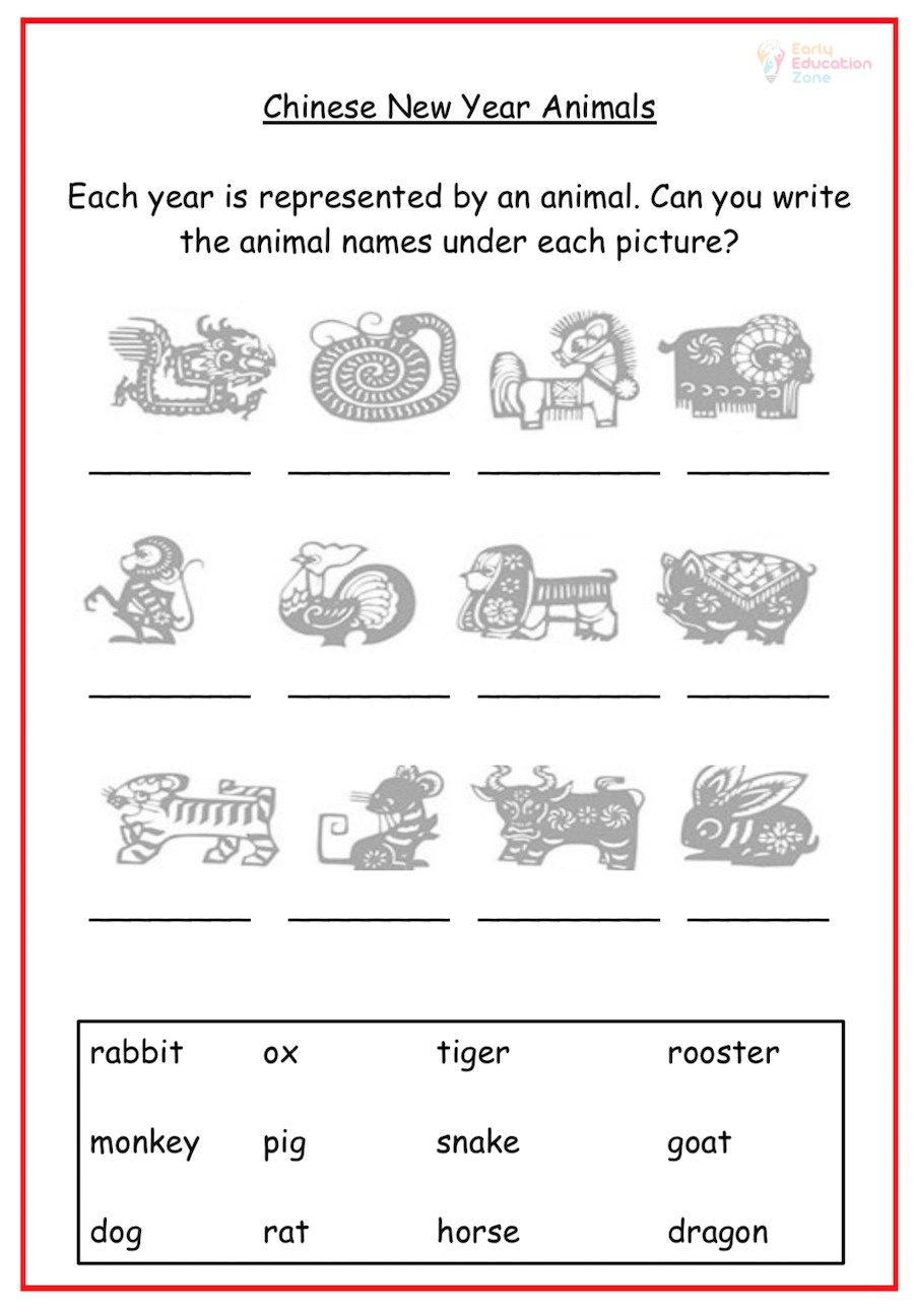 Chinese New Year Animals | Early Education Zone intended for Free Printable Chinese New Year Worksheets