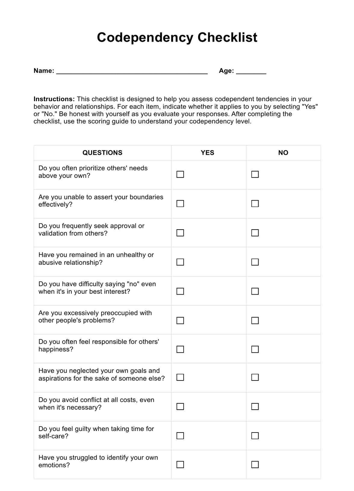 Codependency Checklists regarding Free Printable Codependency Worksheets
