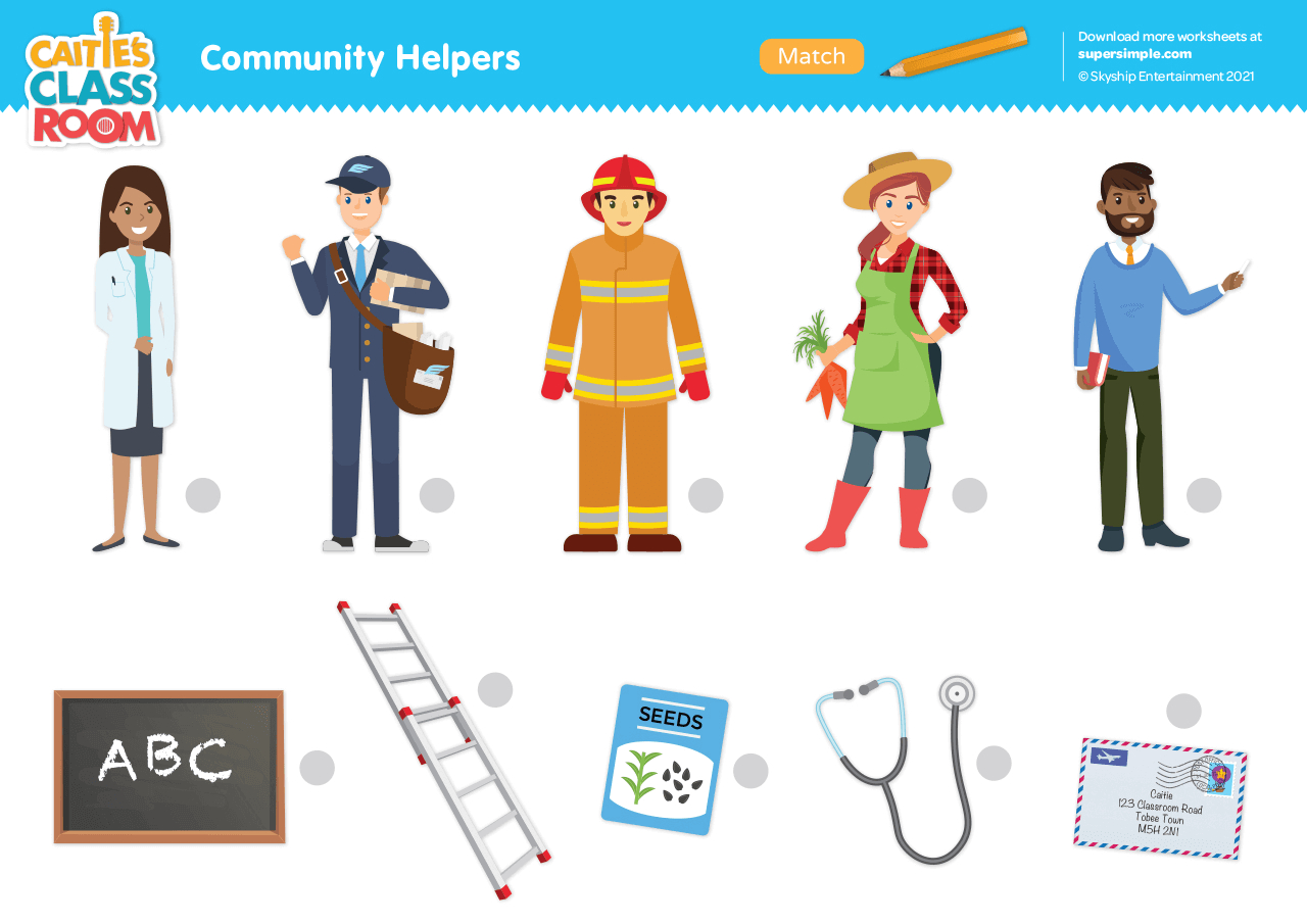 Community Helpers Worksheet - Match - Super Simple inside Community Helpers Worksheets Free Printable