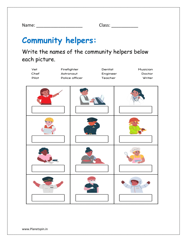 Community Helpers Worksheets For Kindergarten | Planetspin.in in Free Printable Community Workers Worksheets