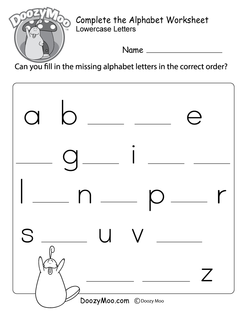 Complete The Alphabet Worksheet (Free Printable) - Doozy Moo in Free Printable Alphabet Letters Worksheets