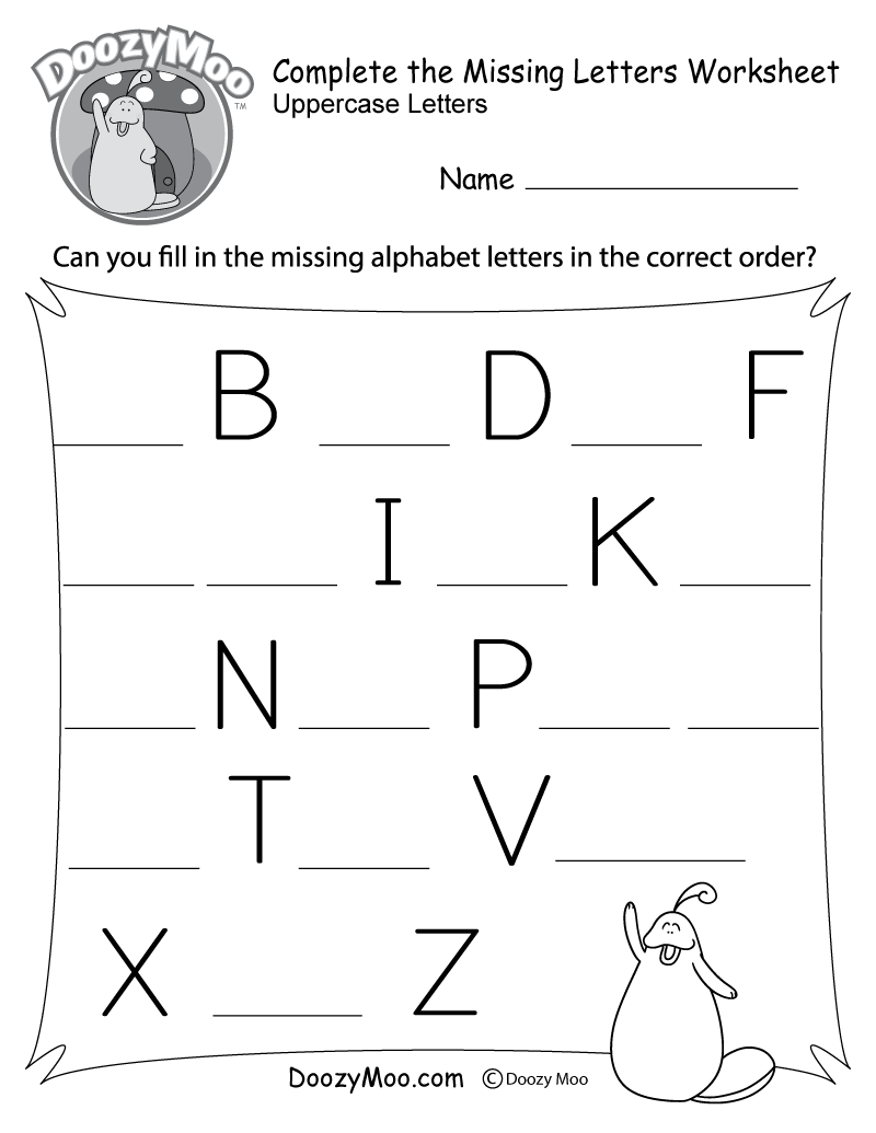 Complete The Alphabet Worksheet (Free Printable) - Doozy Moo pertaining to Free Printable Letters of the Alphabet Worksheets