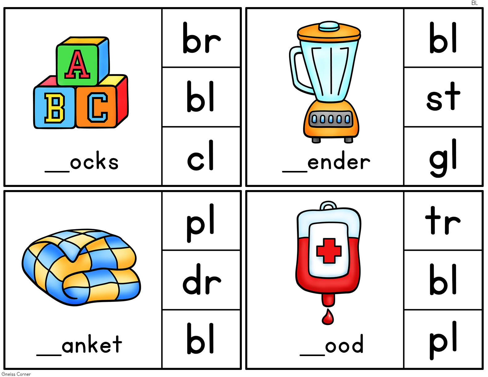 Consonant Blends Clip It Cards (Bl, Br, Cl, Cr) | Madeteachers inside Free Printable Consonant Blends Worksheets
