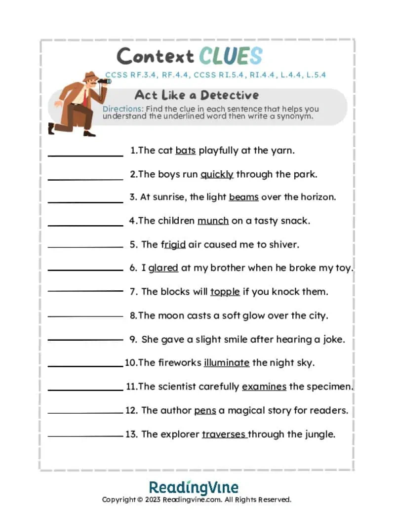 Context Clues Worksheets throughout Free Printable Context Clues Worksheets