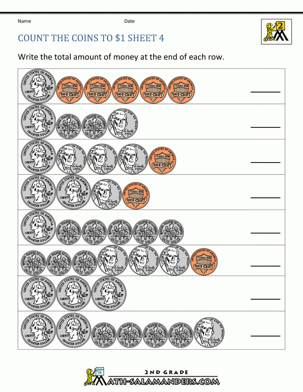 Counting Money Worksheets Up To $1 with regard to Free Printable Counting Money Worksheets