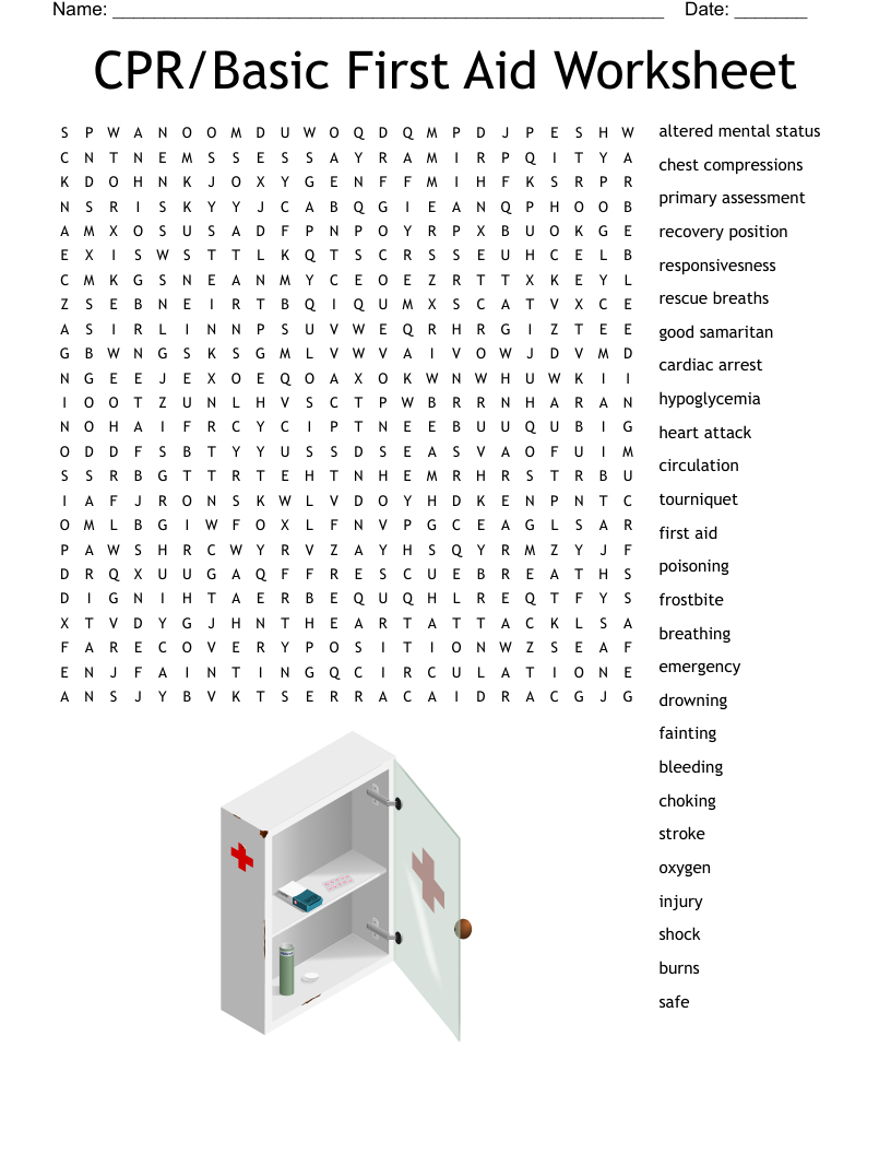 Cpr/Basic First Aid Worksheet Word Search - Wordmint with regard to Free Printable First Aid Worksheets