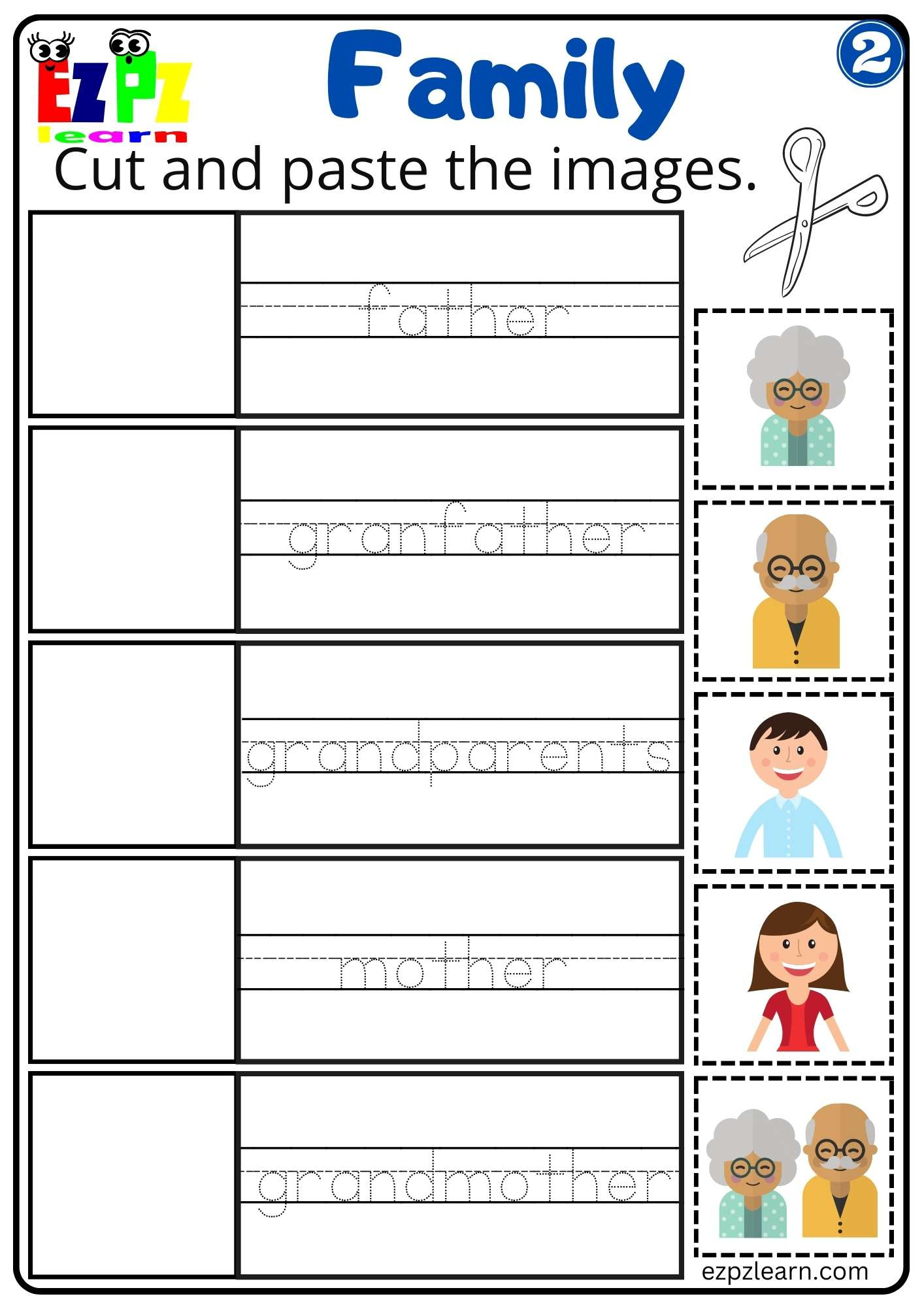Cut And Paste Activity Family Vocabulary For K5 Students Parents for Free Printable Cut and Paste Worksheets