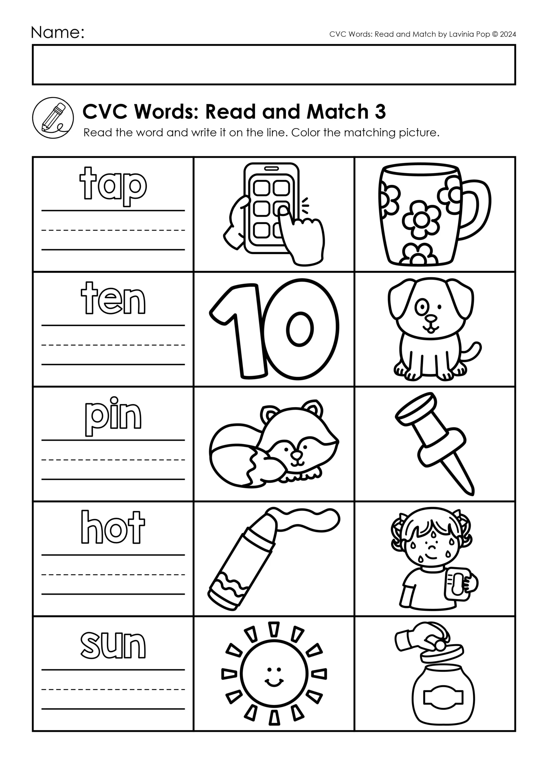 Cvc Words: Read And Match Printable Worksheets pertaining to Free Printable Cvc Worksheets For Kindergarten