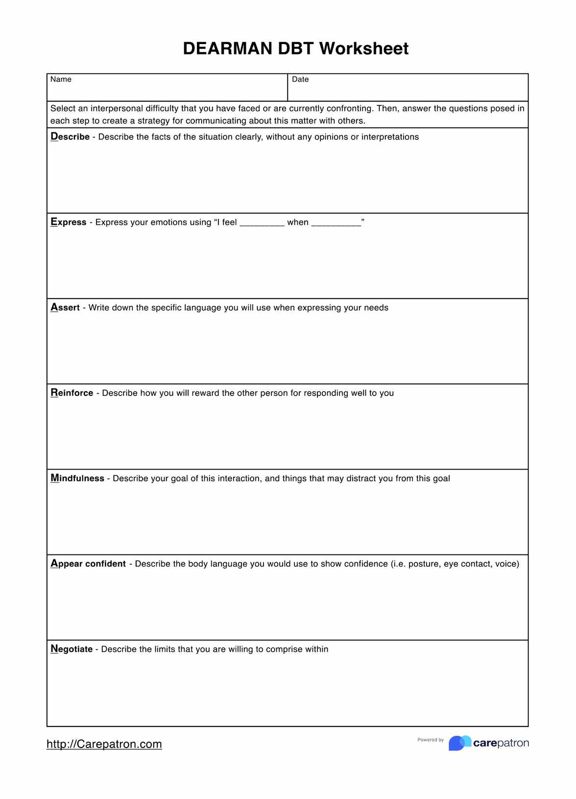 Dearman Dbt Worksheets for Free Printable Dbt Worksheets