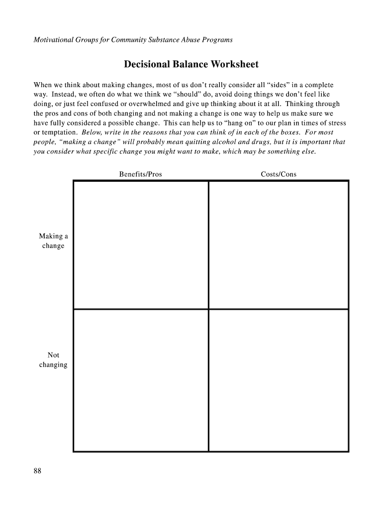 Decisional Balance Worksheet: Fill Out &amp;amp; Sign Online | Dochub for Free Printable Decisional Balance Worksheets