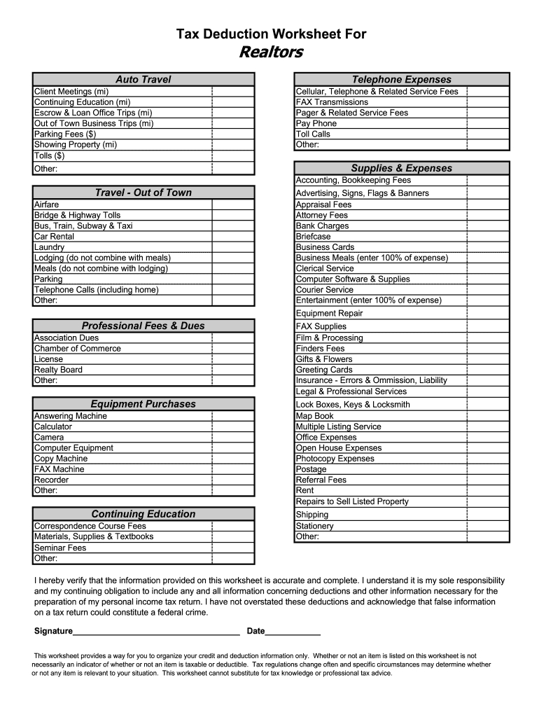 Deductions Worksheet: Fill Out & Sign Online | Dochub within Free Printable Itemized Deductions Worksheets
