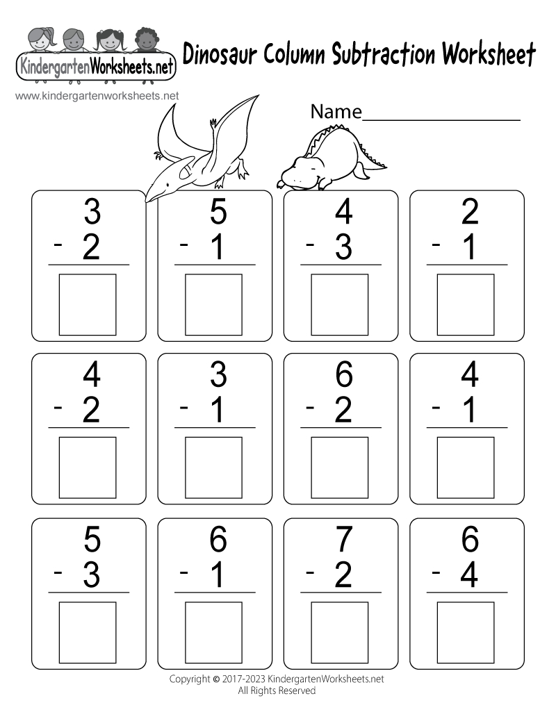 Dinosaur Column Subtraction Worksheet - Free Printable, Digital, &amp;amp; Pdf intended for Free Printable Math Subtraction Worksheets For Kindergarten