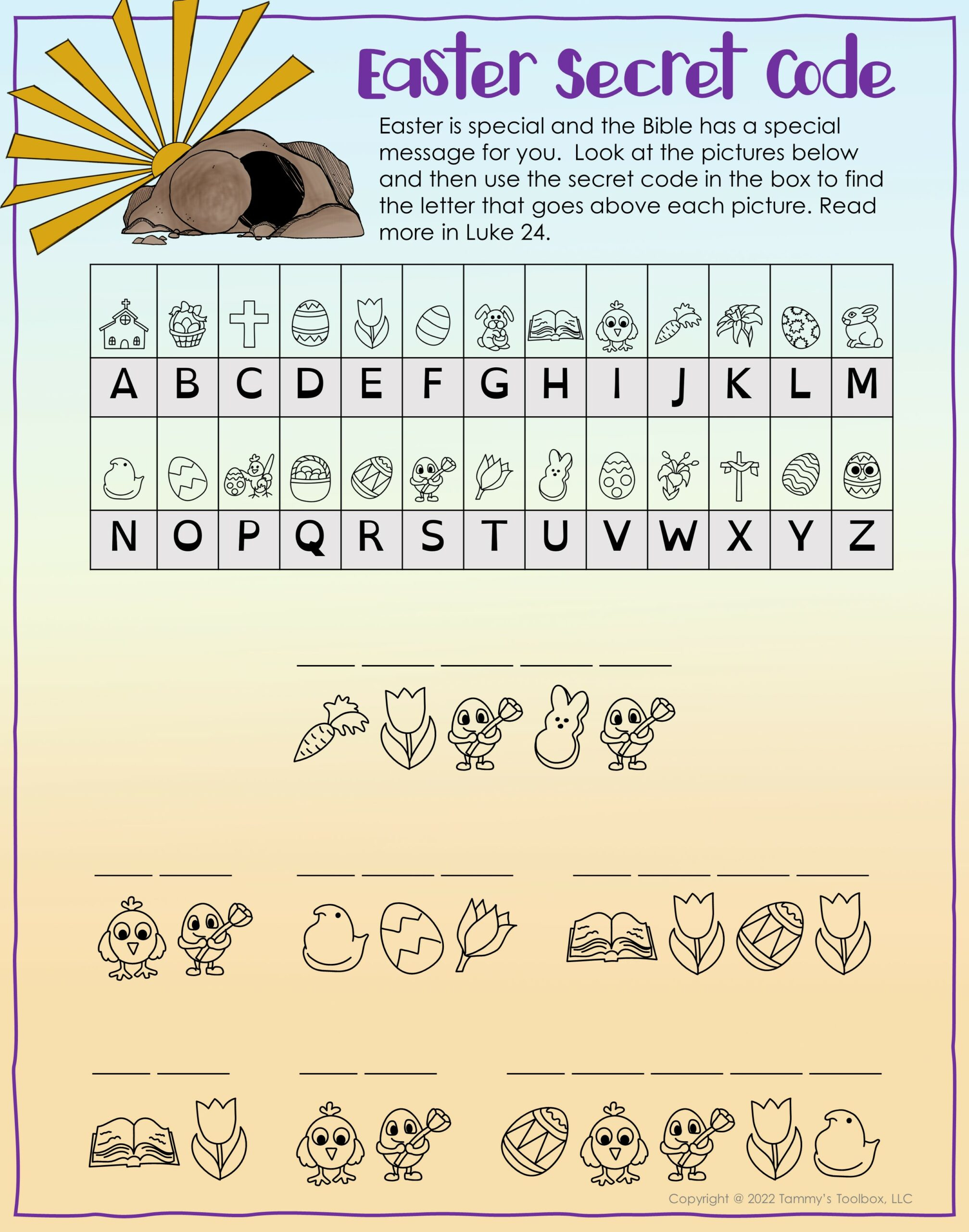Easter Activity Bible Verse Secret Code With Poster | Made with Easter Code Worksheets