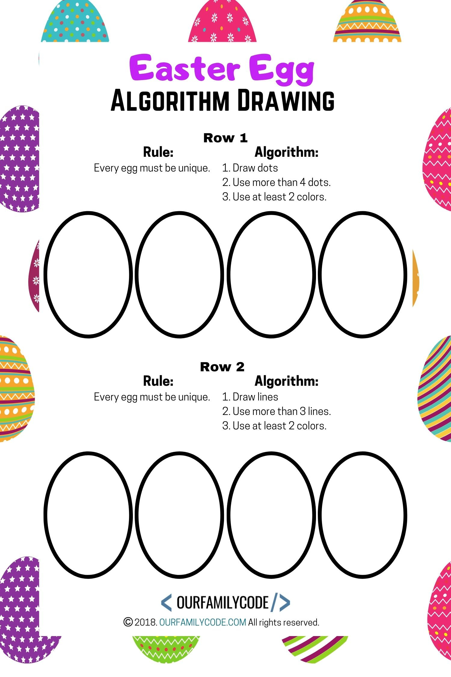 Easter Egg Algorithm Art Unplugged Coding Activity - Our Family Code with Easter Code Worksheets