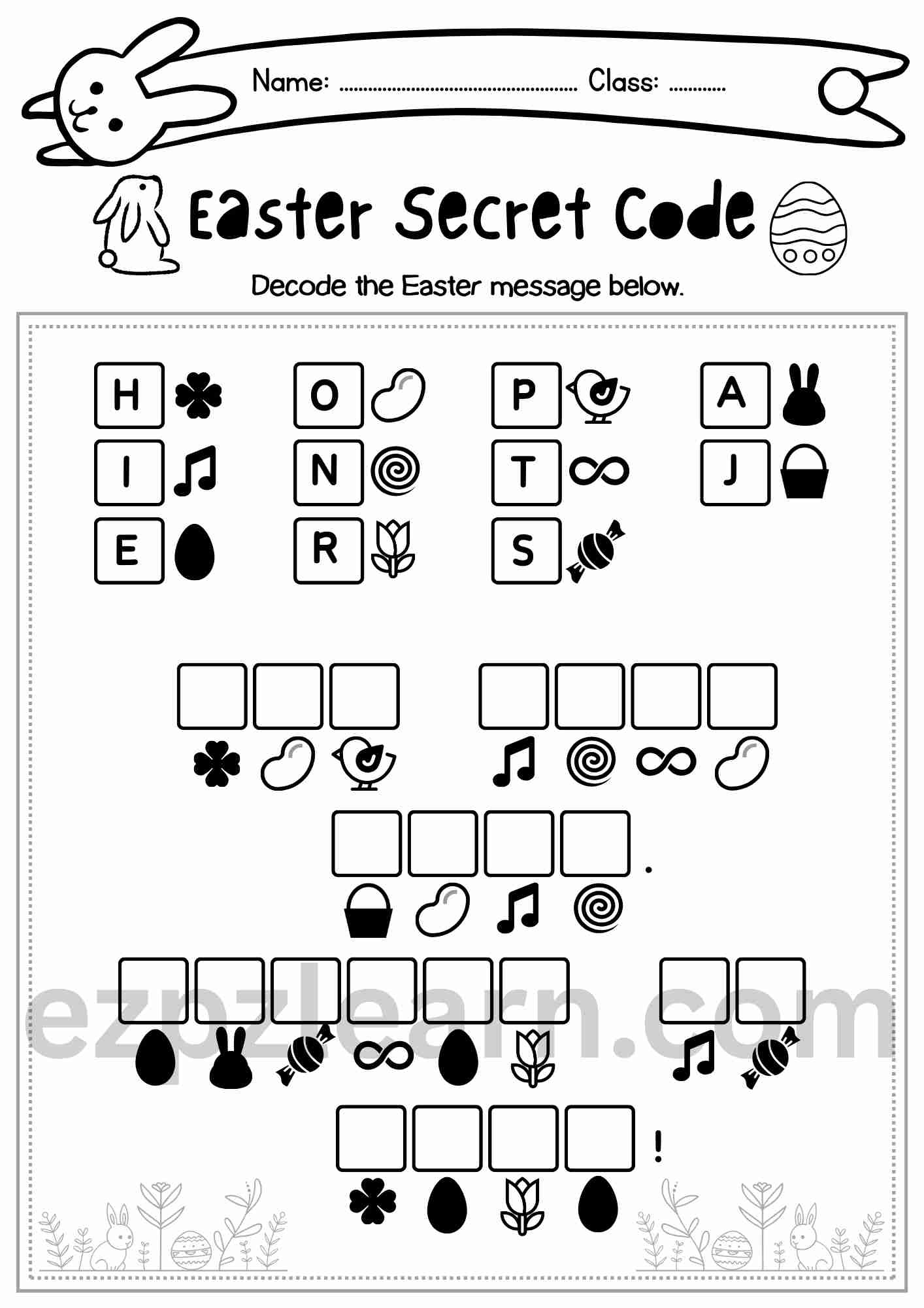 Easter Secret Code. Decode The Secret Code. Free Pdf - Ezpzlearn within Easter Code Worksheets