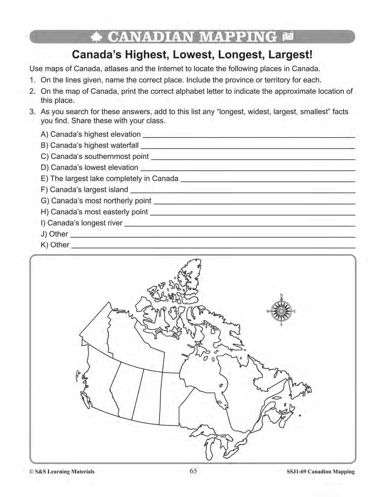 Economic Regions &amp;amp; Natural Resources In Canada Mapping Worksheets intended for Free Printable Physical Regions of Canada Worksheets