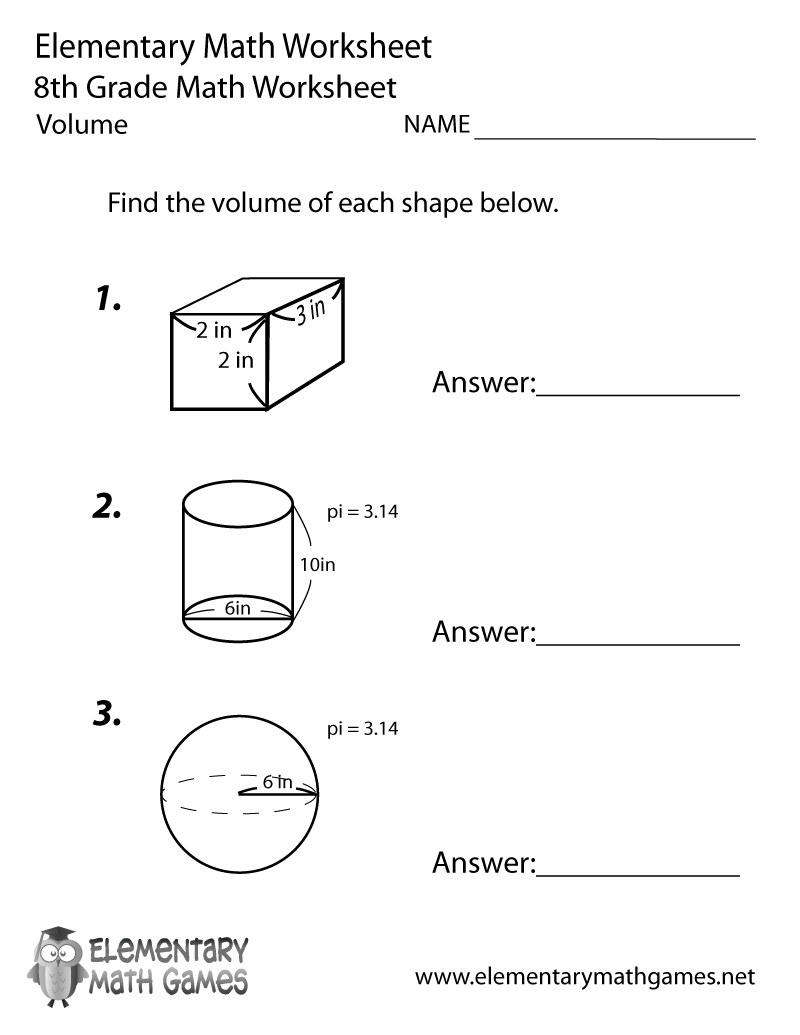 Eighth Grade Volume Worksheet with Free Printable 8th Grade Math Worksheets