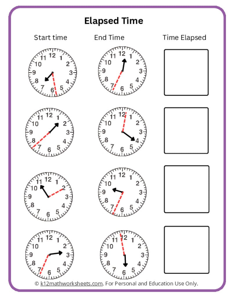 Elapsed Time Worksheets - K12 Math Worksheets throughout Free Printable Elapsed Time Worksheets