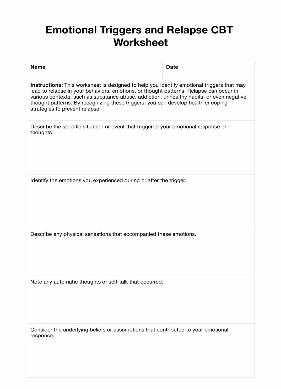 Emotional Triggers And Relapse Cbt Worksheets regarding Free Printable Identifying Triggers Worksheets