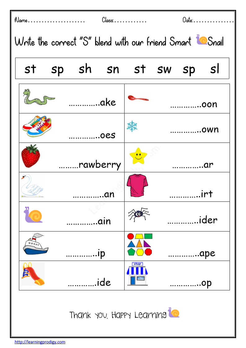 English Blending - Learningprodigy inside Free Printable Consonant Blends Worksheets