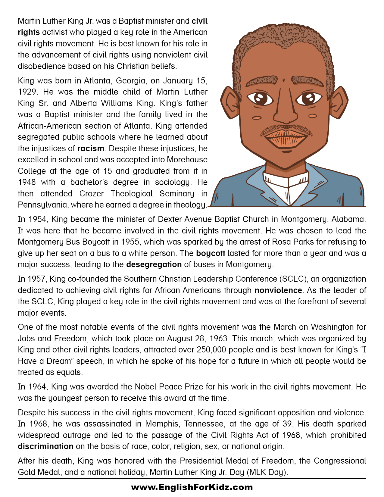 English For Kids Stepstep: Martin Luther King Jr. Day for Free Printable Martin Luther King Worksheets