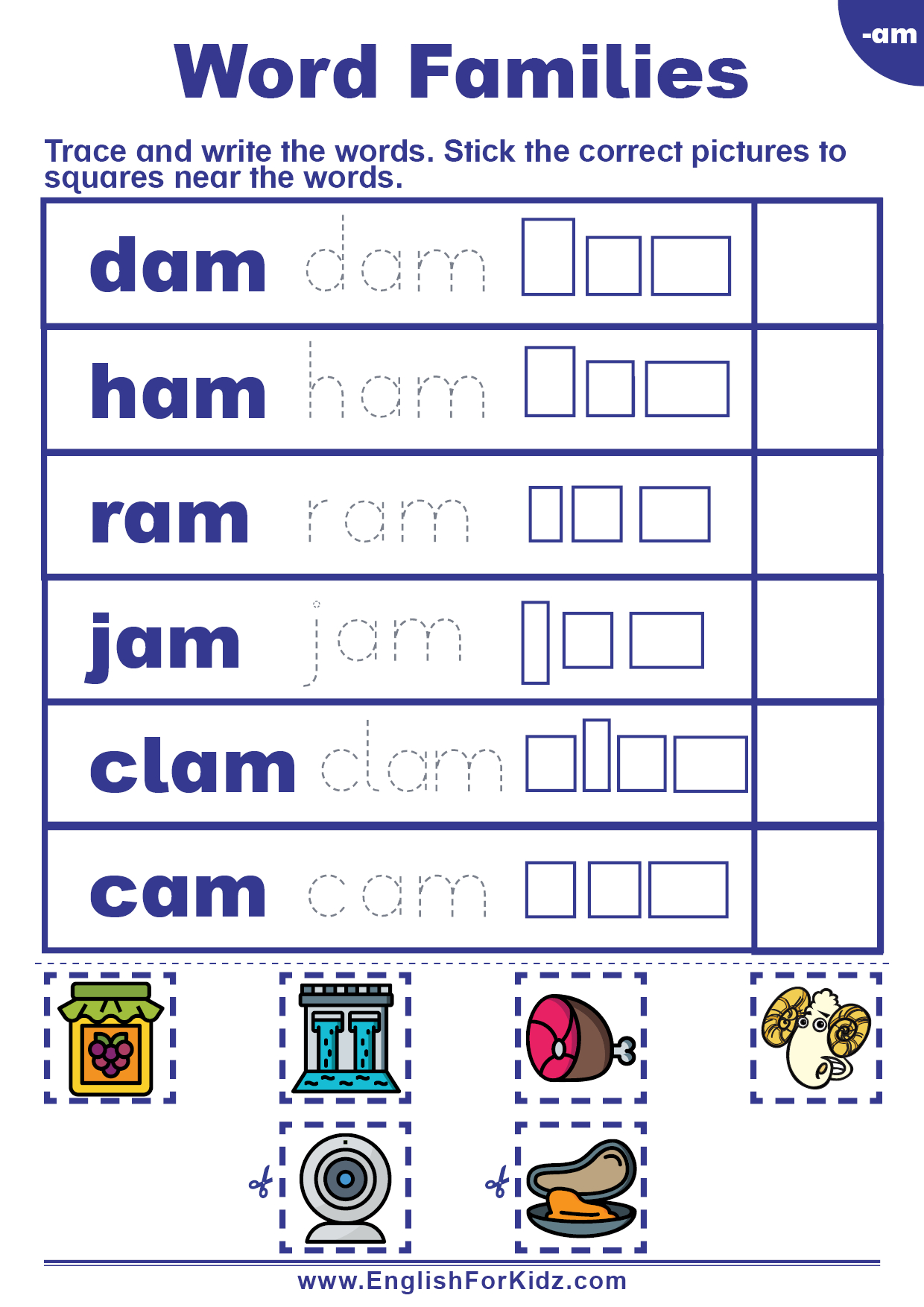 English For Kids Stepstep: Word Families Worksheets: Am Words throughout Free Printable An Word Family Worksheets