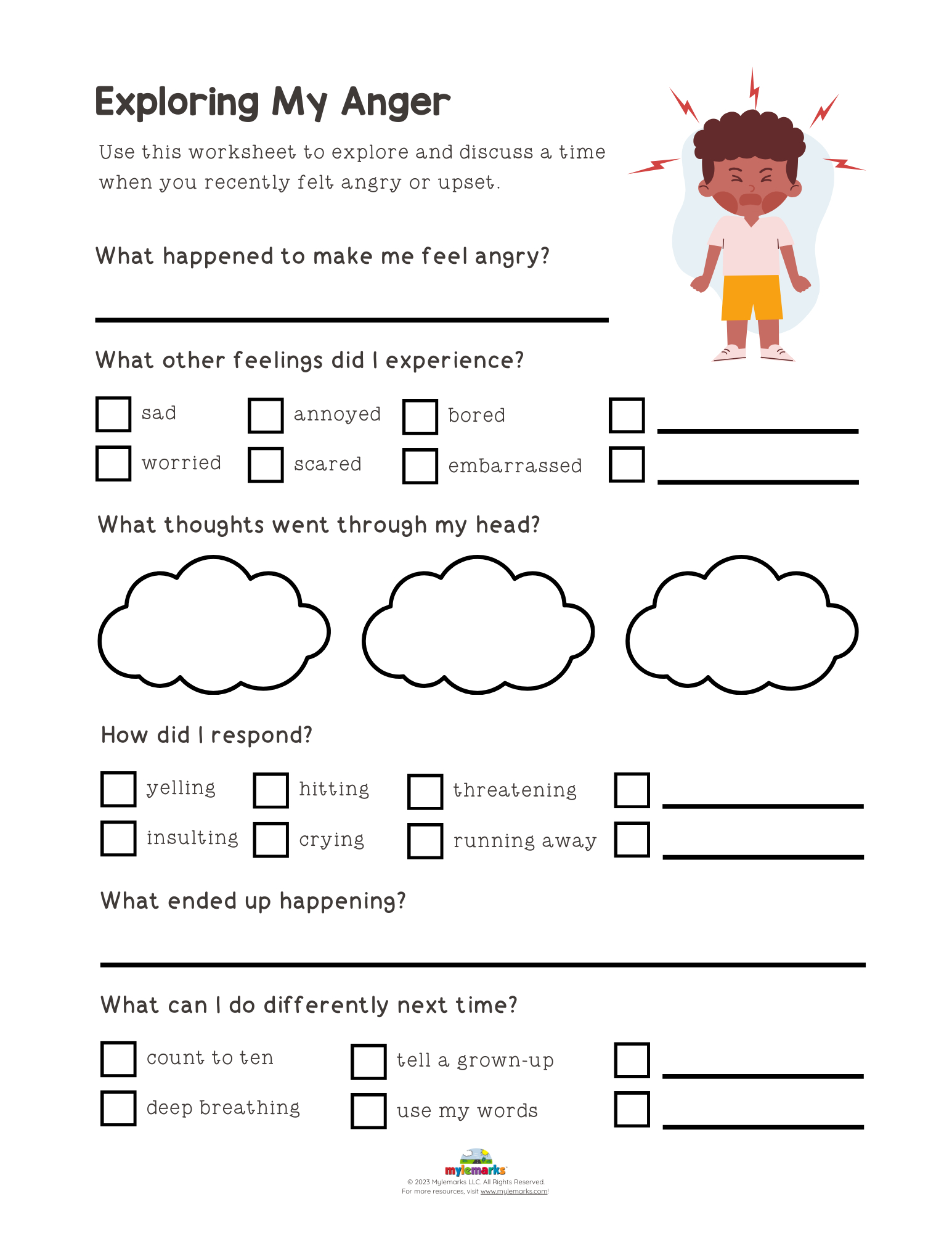 Exploring My Anger (+Es) [F] in Free Printable Anger Management Worksheets