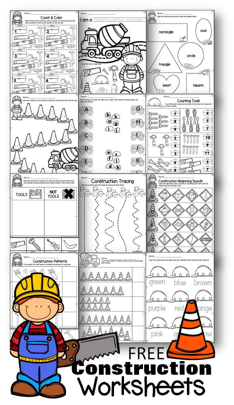 🚧 Free Preschool Construction Theme Printable Worksheets inside Free Printable Pre Kindergarten Worksheets