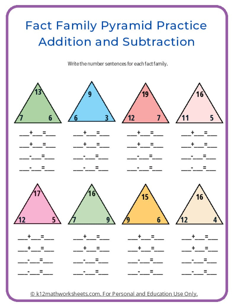 Fact Family Worksheets regarding Free Printable Fact Family Worksheets