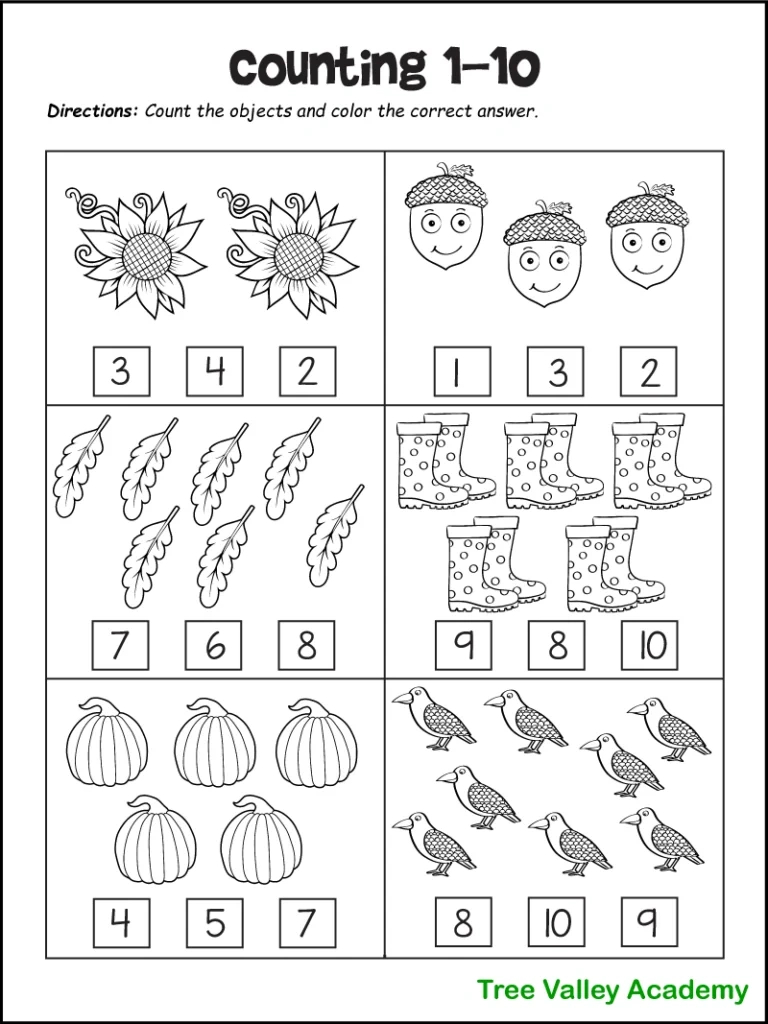Fall Math Worksheets For Kindergarten, Preschool &amp;amp; 1St Grade regarding Preschool Math Worksheets Free Printable