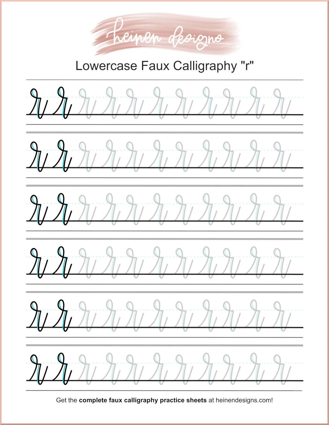 Faux Calligraphy Letter R Practice Sheet - Free Download regarding Calligraphy Printable Worksheets Free
