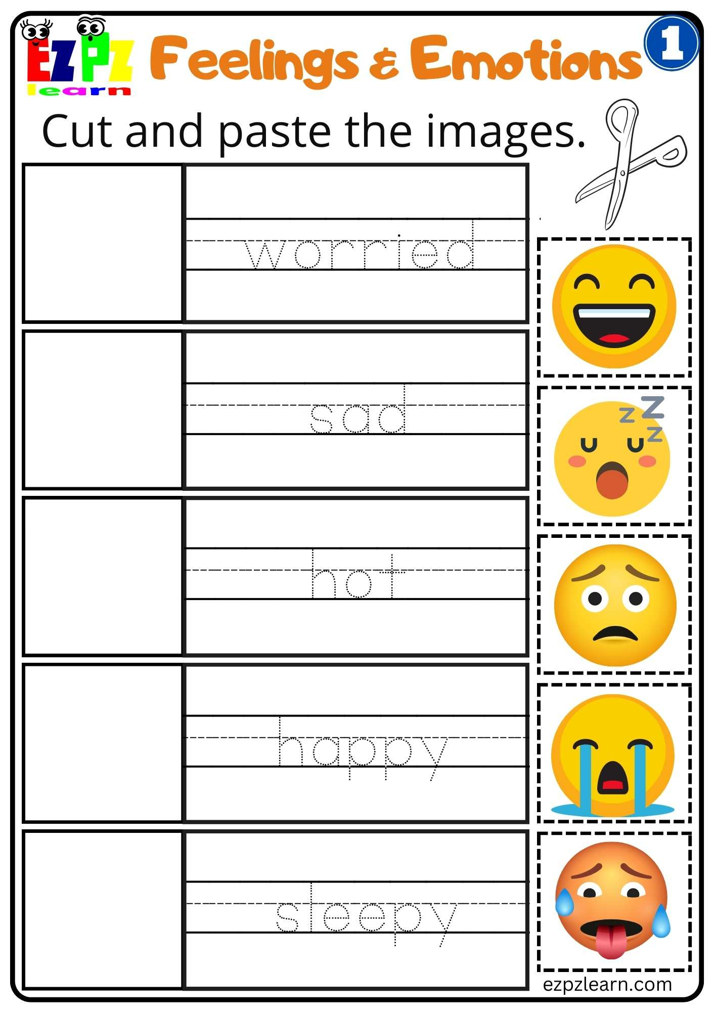 Feelings And Emotions Cut And Paste Worksheet For Children And Esl with Free Printable Emotion Worksheets