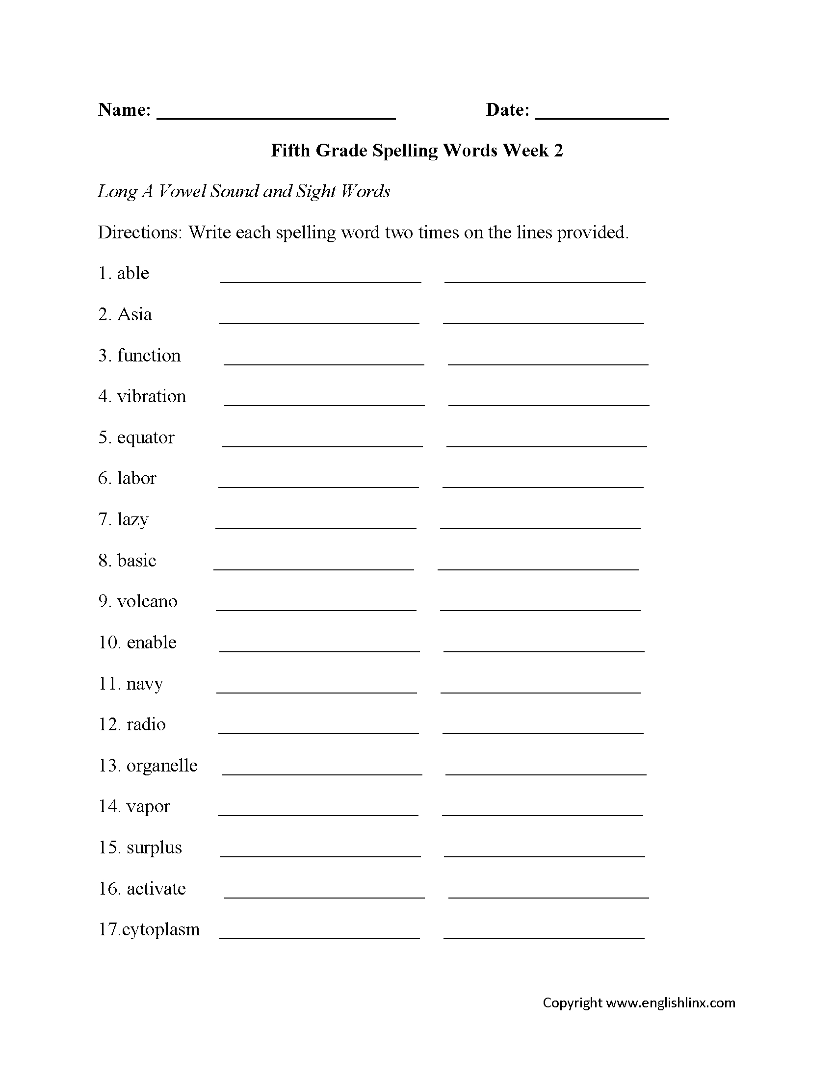 Fifth Grade Spelling Worksheets | Printable Word Lists &amp;amp; Weekly with 5th Grade Free Printable Worksheets