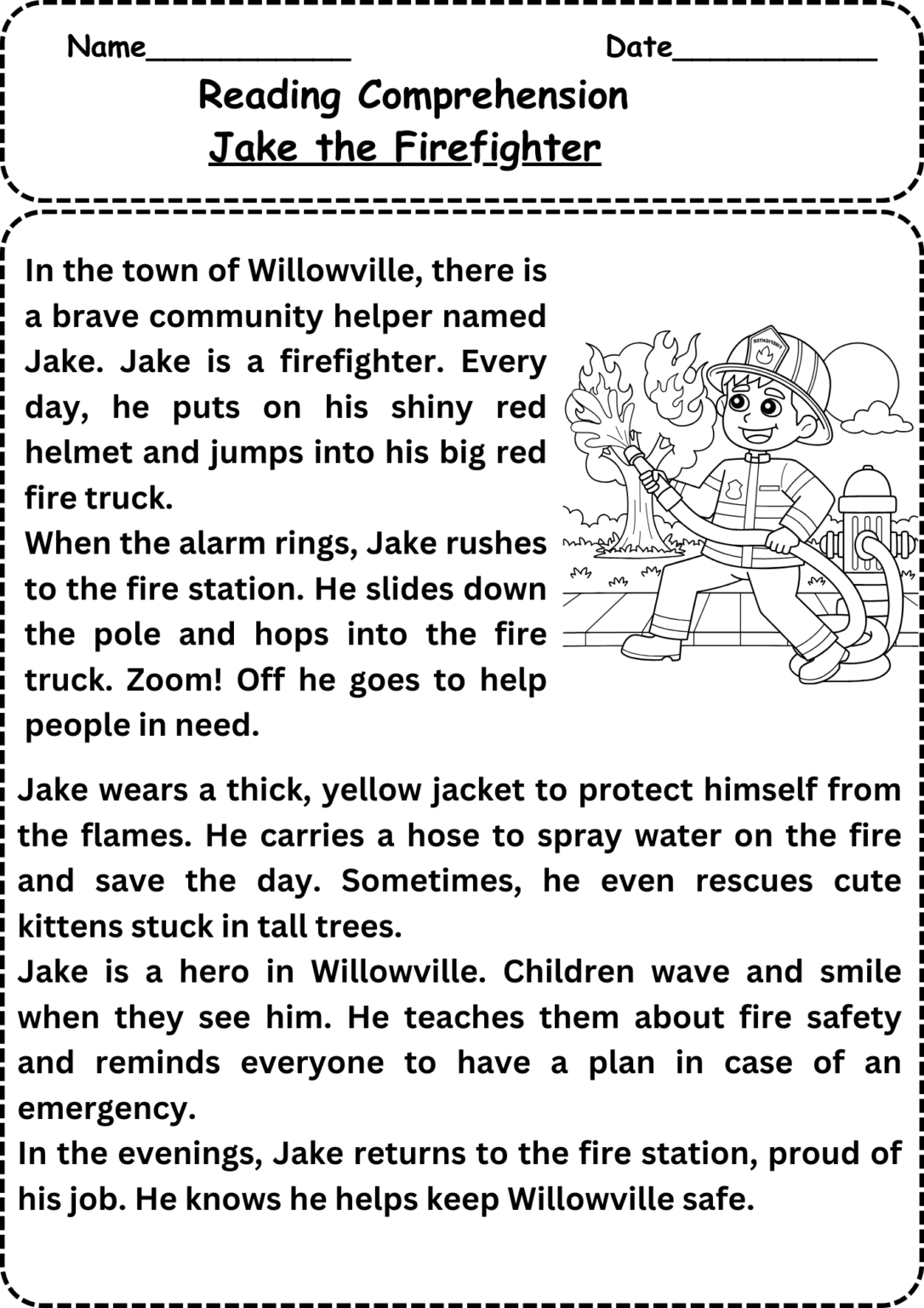 Firefighter Reading Comprehension Worksheet Free for Free Printable Worksheets Reading Comprehension