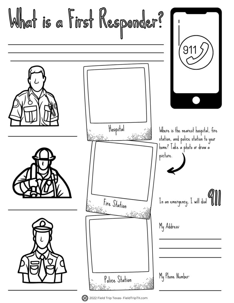 First Responders Worksheet &amp;amp; Thank You Cards - Field Trip Texas in Free Printable 911 Worksheets