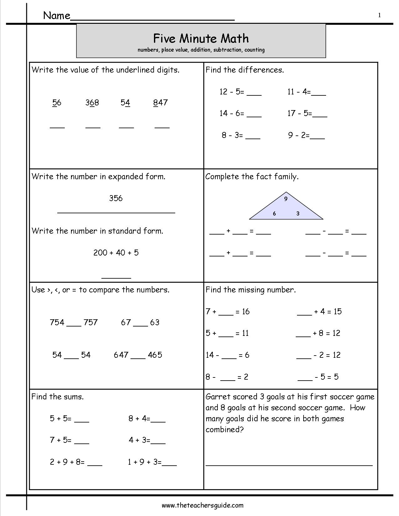 Five Minute Math Review Worksheets From The Teacher&amp;#039;S Guide for Free Printable Minute Math Worksheets