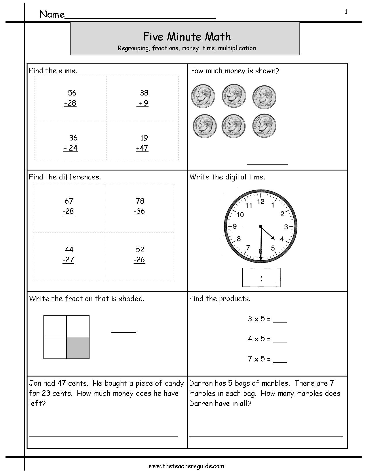 Five Minute Math Review Worksheets From The Teacher'S Guide within Free Printable Minute Math Worksheets