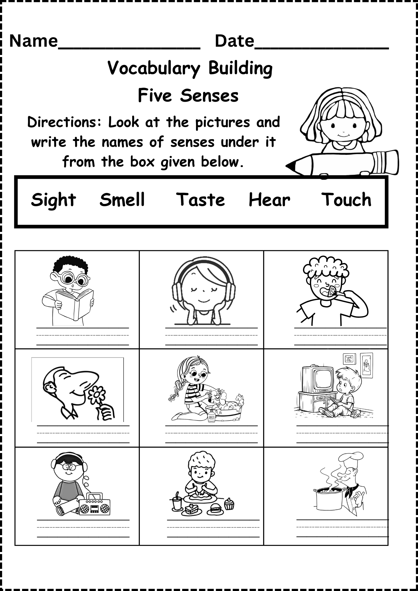 Five Senses Worksheet Free For Kindergarten And Grade 1 with Five Senses Worksheets Free Printable