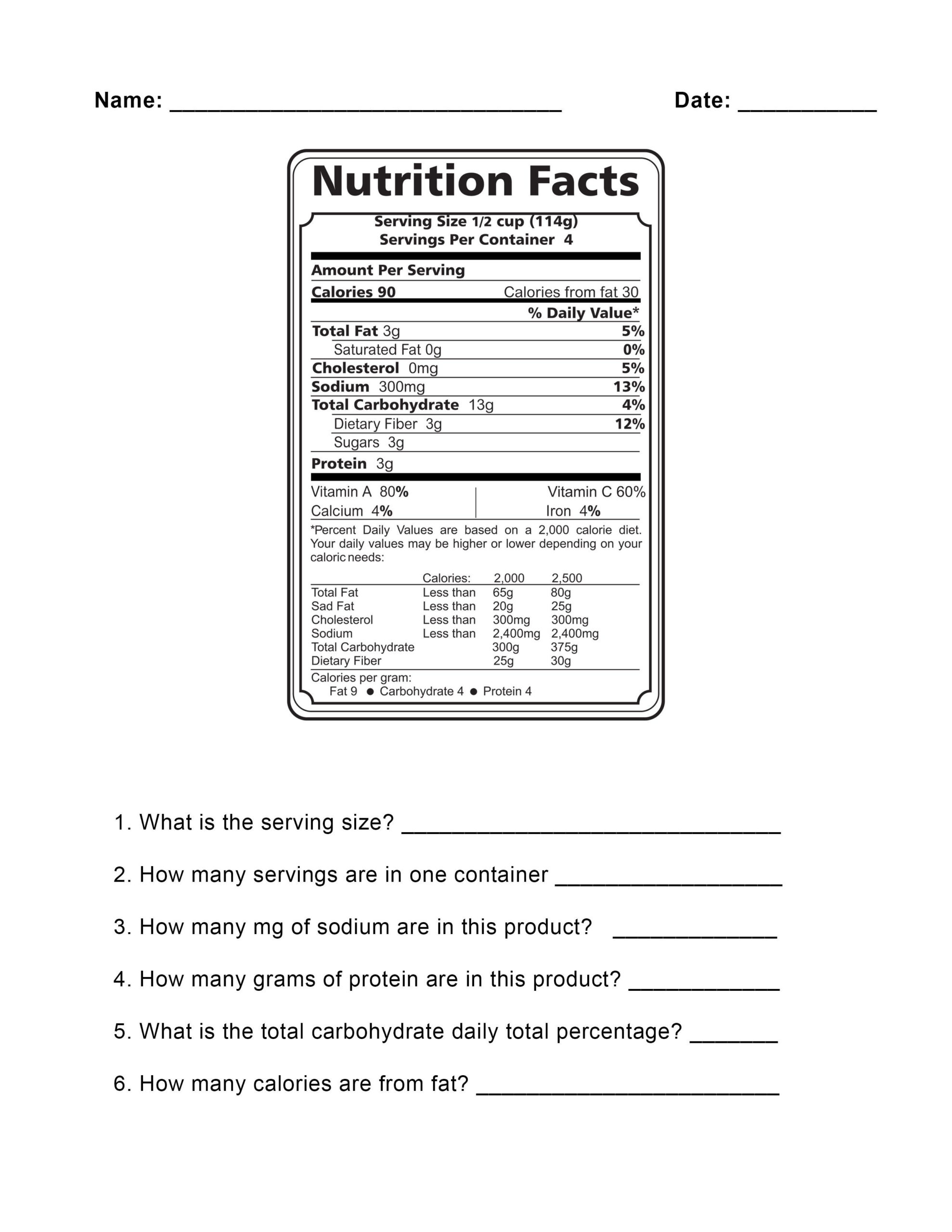Food Label Worksheets intended for Free Printable Food Label Worksheets