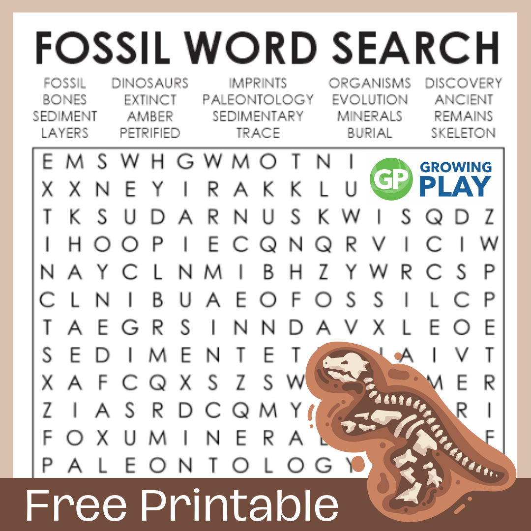 Fossil Word Search Printable - Free Pdf - Growing Play with Free Printable Fossil Worksheets